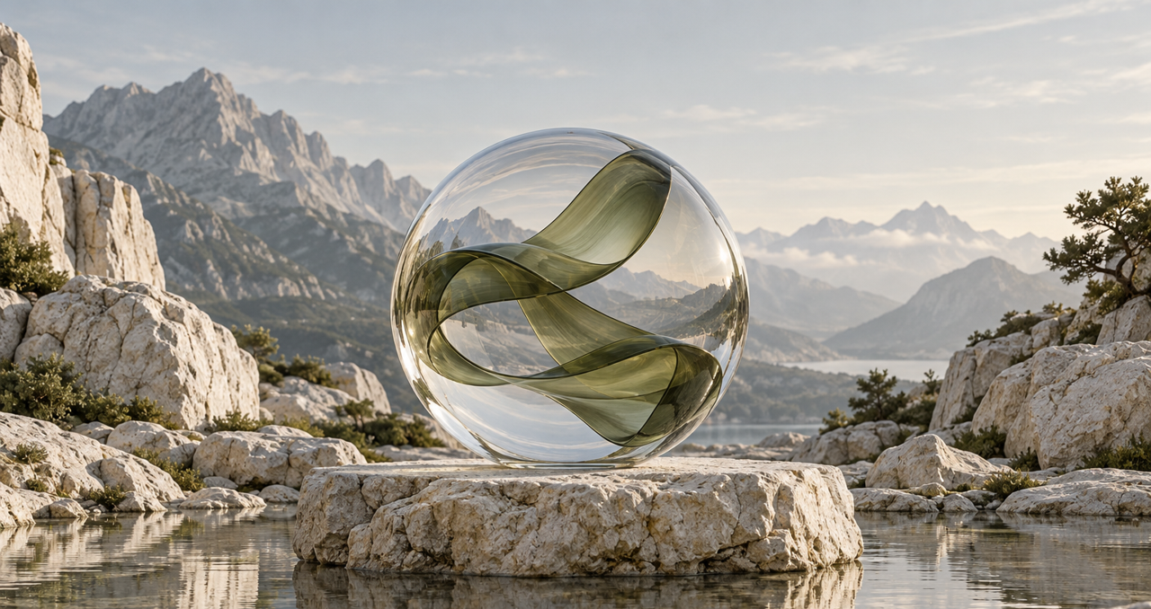 Glass sphere with green energy